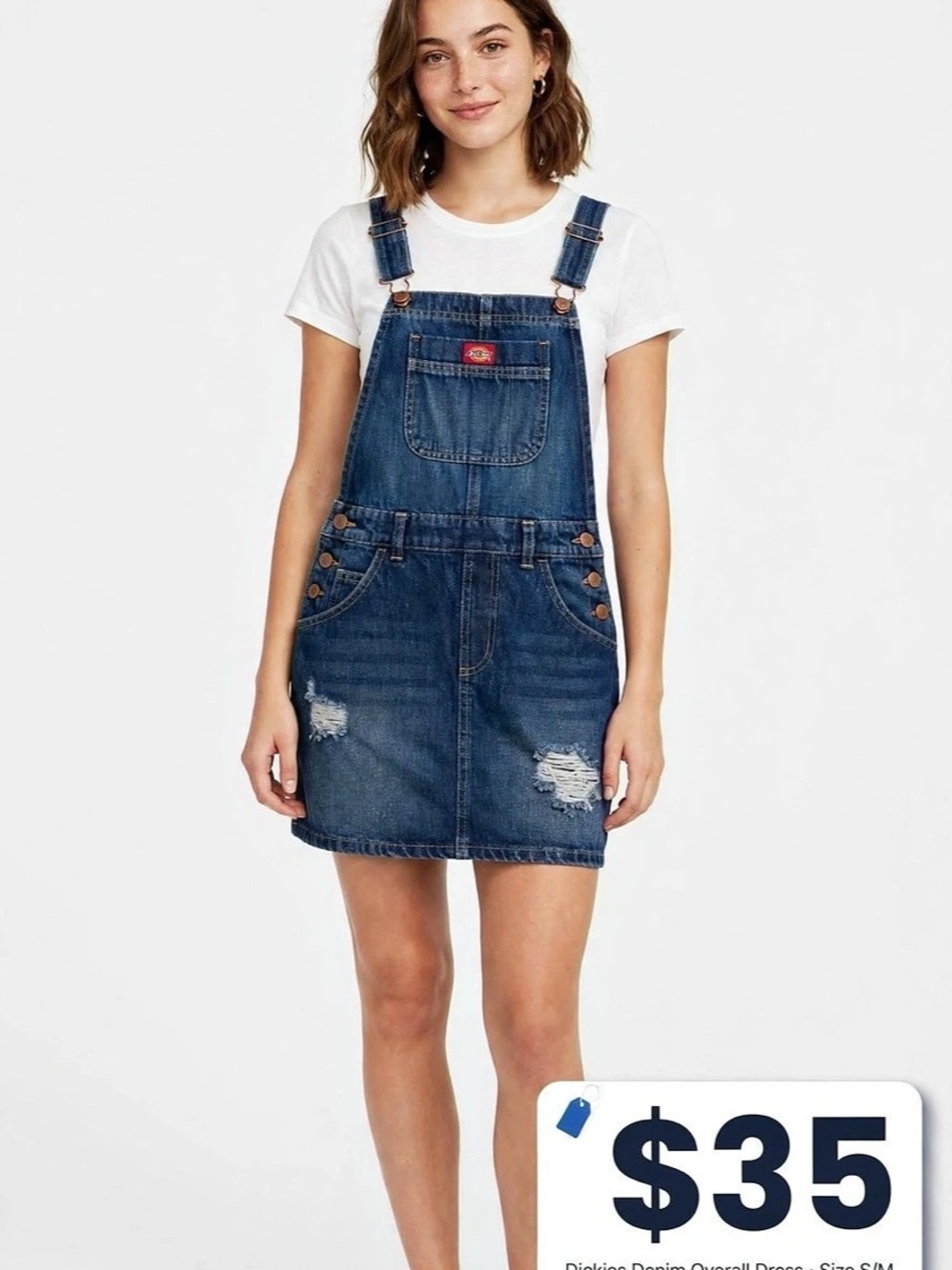 Dickies Denim Overall Dress Distressed Denim Mini Dress Size M